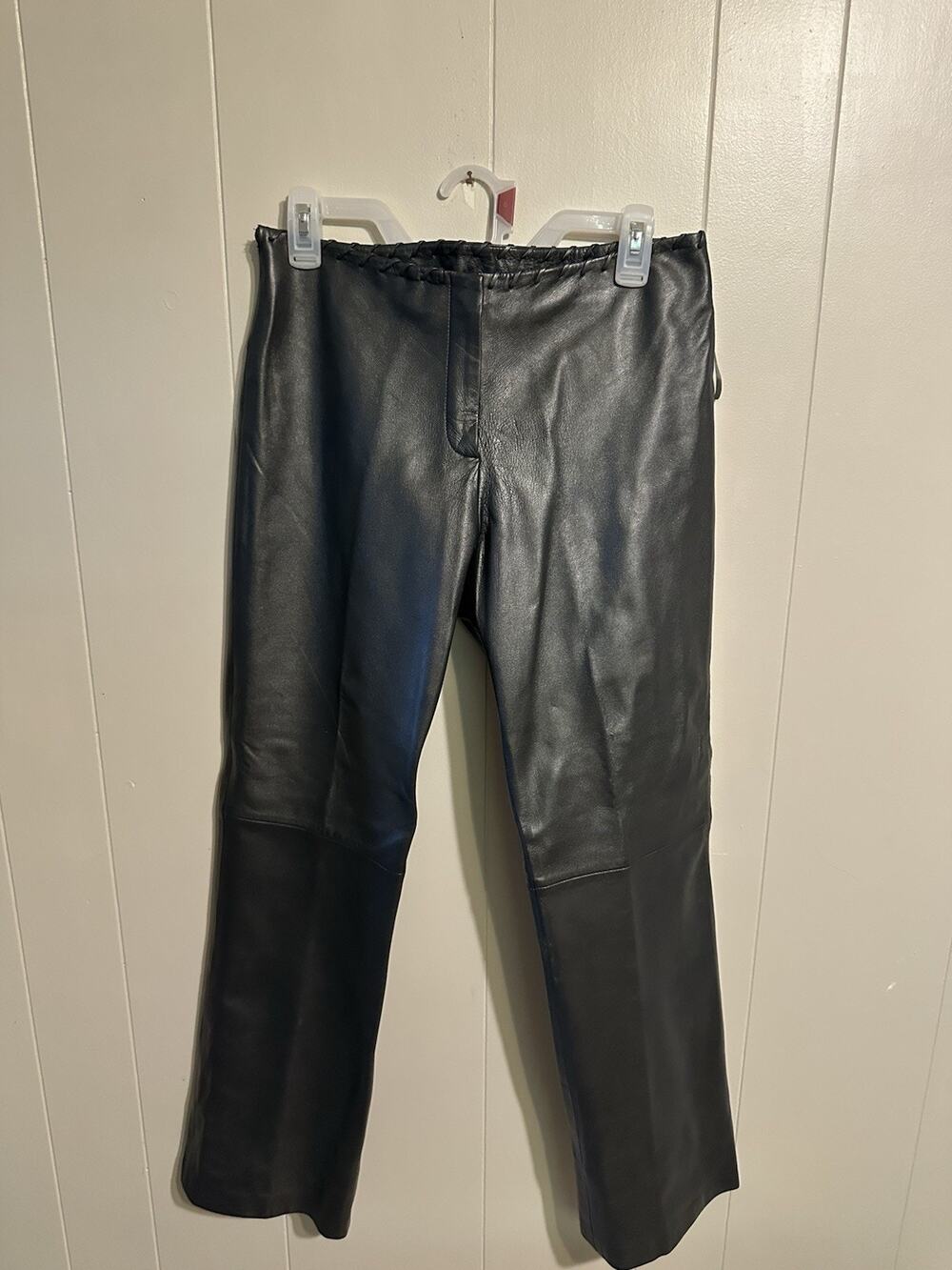 Vintage Cache Women's Black 100% Leather Pants Solid Pattern Regular Fit Size 8